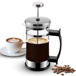 OZZMM 4 Cup Cafetiere Coffee Press, French Press Maker for Filter Coffee, Loose Tea and Milk Froth, Stainless Steel Filter, Heat Resistant Borosilicate Glass, 0.6 L / 21 oz