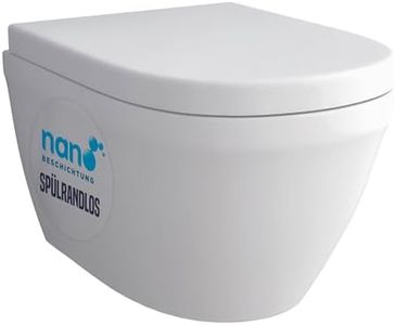Alpenberger Wand WC Spülrandlos | Moderne Toilette WC Set | Tiefspüler Hänge WC | Toilettendeckel D Form | WC Sitz mit Absenkautomatik | Gäste WC mit Nano | Passend zu Geberit