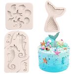 SAKOLLA Mermaid Theme Cake Fondant Mold - Seahorse Seashell Starfish Mermaid Tail Silicone Mold for Under The Sea Cake Decoration, Chocolate, Candy, Polymer Clay, Cupcake Decor, Sugar Craft, etc.