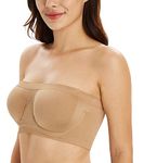 DotVol Women's Underwire Strapless Non Padded Multiway Bras Stretchy Tube Top Bandeau Bra(Beige,XXL)