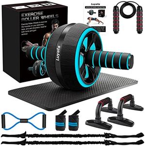 10-In-1 Ab Wheel Roller Kit with Resistance Bands, Knee Mat, Jump Rope, Push-Up Bar - Home Gym Equipment for Men Women (Blue)