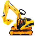 Liberty Imports Oversized Construction Excavator Kids Toy Play Truck, Large Digger Vehicle For Boys With Realistic Movable Claw, Tracks 1:22 Scale Model - Yellow