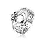 Uloveido White Gold Plated Hand Heart Friendship Love Crowned Irish Claddagh Ring for Women Men Size 7 Y1729