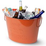 LIVIVO 24L Galvanised Steel Large Ice Bucket - Drinks Cooler Bucket with Handles for Parties, BBQs, Garden Bar, Beer Bucket, Wine & Champagne Cooler, Metal Tub for Bottles & Cans - Coral