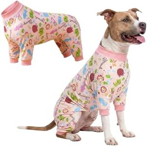 LovinPet Large Dog Clothes: Pajamas for Large Dogs, Slim Fit/Lightweight Pullover Dog PJ's, Full Coverage/Animals Allover Pink Print/Pet Pajamas /3XL