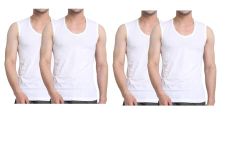 GMR Men's Broad Shoulder Low Round Neck Cotton Vest Sleeveless Pack of 4-95cm White