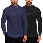 COOFANDY Men's Long Sleeve Jumpers Undershirt High Neck Pullover Undershirt Knitwear Tshirt Regular Fit Winter Sweater Black and Navy Blue M