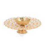 Brass Akhand Diya Oil Lamp for Puja - Large Round Crystal Deepak for Home Office Pooja Articles Decor ( Large 6.25 X 2.25 Inch)