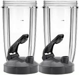 QUIENKITCH Two Pack 24oz Tall Blender Cups with Flip Top to-go Lid Replacement Parts Compatible with Nutribullet 600w 900w