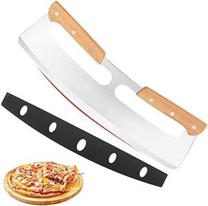 14" Pizza Cutter Rocker with Wooden Handles, Sharp Stainless Steel Pizza Slicer Knife Blade with Protective Cover, Upgrade Accessories Chopper for Pie Pizza Making Kit by Lascritta (14 inches)