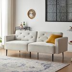 Maxfurhawa Futon Sofa Bed, Convertible Sleeper Couch,Upholstered Loveseat with Adjustable Back,Arms and High Strength Metal Legs,Memory Foam Cushion,Suit for Living Room Office (Cream)