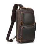 LANNSYNE 3 in 1 Vintage Full Grain Leather Chest Sling Bag fits 12.9" iPad/14 Laptop Crossbody Daypack Rucksack Shoulder Messenger Bag for Men, Brown, 16", Casual