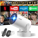 [Built-in Apps & 2025 Upgraded] Mini Projector with WiFi 6 and Bluetooth 5.4 Support 4K 1080P Auto Keystone 180° Rotatable Projector for Bedroom Compatibile with HDMI/TV Stick/Memory Stick/Laptop