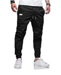 MGYIMOYUGYM Men's Casual Cargo Pants Hiking Pants Workout Joggers Sweatpants for Men, B-black, Medium