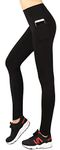 Neonysweets Womens Outdoor Cotton Fitness Tights Leggings Running Yoga Pants Phone Pockets Solid Black Size M