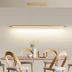 Modern 130cm Ash Wood Dining Room Pendant Light, Dimmable 3000k-6500k Wooden LED Dining Table Pendant Light, Height Adjustable 1.5M Suspension Pendant Light for Kitchen Island Living Room Office