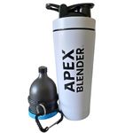 Apex Blender Protein Shaker Bottle with Funnel and Mixer Ball - White, 750ml - BPA Free, Leak Proof, Double Wall Insulated Stainless Steel - The Perfect Pre Workout Shaker for Men and Women