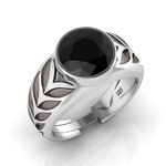 Vitra jewellery Nuri round ring pure silver 925 ring with black onyx for men/boys, Adjustable Ring Size