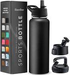Triple Insulated Stainless Steel Water Bottle with Straw Flip Top Lid - Wide Mouth Cap (750 ML) Water Bottles, Keeps Hot and Cold - Great for Hiking & Biking (Inky Raven Black)
