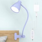 BOHON Desk Lamp with Clamp, 10W 38 LED Clip on Light, 3 Color 10 Brightness Auto Off Timer, Flexible Gooseneck Clip Lamp, Desk Lights for Office Home Bed Bedside Reading, Lilac Purple