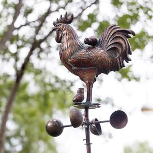CLYB Metal Rooster Statue,79"x15.7"Antique Copper Outdoor Chicken Garden Decor,Metal Rooster w/Chicks Sculpture,Wind Spinner,Weather Vane,Yard Art for Patio,Lawn,Garden,Country Cottage,Farm