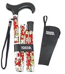 KMINA PRO - Folding Walking Canes for Women, Floral Walking Canes for Seniors, Canne de Marche, Colorful Folding Cane, Fancy Aluminum Walking Cane, Red Flowers Folding Cane