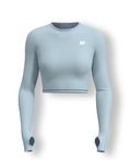 Sfytt Women Workout Crop Top Athletic Yoga Long Sleeve Fitness Tight Tee Gym Cropped Tank Tops (Pale Aqua-M)