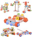 Boxiki Kids Building Blocks Wooden Toys - Educational Construction Kit & Building Toys for Kids Ages 4-8 with 79 Pieces,Wooden Development and Learning Tools Toys