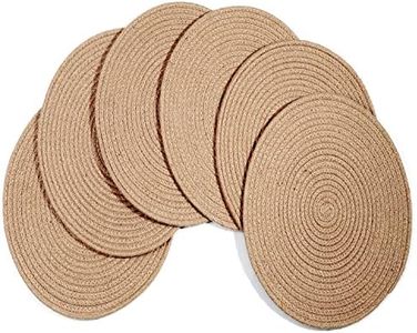 WENFOME Jute Woven Placemats Set of 6, Round Braided Tablemats 13.8 inch Natural Jute Plat Chargers Handmade Woven Placemats Heat Resistant Non-Slip Potholder for Table Decoration