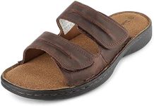 TIESTRA Mens Adjustable Leather Slide Sandals With Velcro Comfortable Lightweight Summer Memory Foam Sandals Casual Beach Slip On Sandals for Men Indoor & Outdoor, Brown, 14