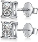 Square Stud Earrings Screw Back Fake Diamond Stud Earrings for Men Cubic Zirconia Princess Cut Stud Earrings for Women Diamond Stud Earrings Sterling Silver Earrings Men Stud Earrings CZ Earrings 7MM