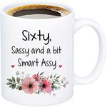 60th Birthday Gifts for Women,Sixty Sassy And a Bit Smart Assy Mug,60th Coffee Mug Tea Cup, 60 Years Old Gag Party Supplies Decorations Ideas Mugs Adult Her Mom Wife Mugs, white