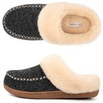 LongBay Women's Moccasin Slippers Faux Wool Felt Slip-On Bedroom Clog Comfy Memory Foam Indoor Outdoor House Shoes with Fuzzy Collar Black 7-8