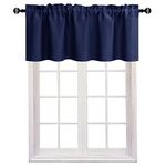 JIUZHEN Blackout Valance Short Curtains for Kitchen - Rod Pocket Valances Solid Curtains for Small Window Living Room Bedroom Darkening Bathroom, 52 x 18 Inch Length,Navy Blue,1 Panel