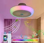 MONIK Bluetooth Ceiling Fan with Light and Remote, Modern Music Play LED Ceiling Light,3-Speed Silent, RGB Dimmable Fan Chandelier for Living Room Bedroom Restaurant, White