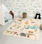 the carpet Happy Life Children's Room Rug Play Mat Street Rug Road Jungle Animals Car Beige 120 x 160 cm