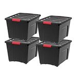 IRIS USA 50.2L (53 US QT) Stackable Plastic Storage Bins with Lids and Latching Buckles, 4 Pack - Black, Containers with Lids and Latches, Durable Nestable Closet Garage Totes Tub Boxes for Organizing