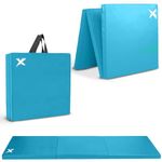 Xn8 Sports Tri-Fold Gymnastics Tumble Mat - 6cm Thick & 6Ft Long Foldable Gymnastic Exercise Mat for Kids and Adults- Non Slip PU Leather Surface Crash Mat with Carrying Handles for Yoga Pilates