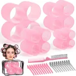 obeoby 4 Sizes Rollers Hair Curlers, 38 Pcs Set Self Grip Hair Rollers with Clips Hair Comb Storage Bag, Curlers for Long Short Hair Hair Bangs, Pink