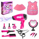 Mastom Girls Beauty Salon Set Pretend Play Hair Stylist Toy Kit With Barber Apron, Hair Dryer, Curling Iron, Mirror, Scissors & Styling Accessories