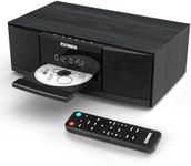 JA-318 Vintage CD Player Stereo System for Home, 36W HiFi Speakers, Bluetooth 5.1, FM Radio 40 Presets, SD Card & USB Playback, Retro Wood Music Player, Remote Control, LED Clock Alarm, AUX, Black