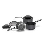 Ninja ZEROSTICK Premium Cookware 3-Piece Saucepan Set with Glass Lids, Long Lasting Non Stick 3 Pan Set, Hard Anodised Aluminium, Induction Compatible, Grey, C33000UK