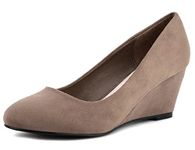 Greatonu Women's Formal Office Wedge Platform Mid Heel Dress Court Shoes (EU 41 Beige Suede)(Size: 8 UK)