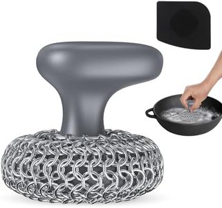 Purgreat Cast Iron Scrubber | Dish Scrub Brush | 316 Cleaner Chainmail Scrubber for Cast Iron Pan Skillet Cleaner - Dish Scouring Pad Dishwasher Safe Cleaning Kit, Grey 02
