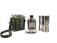Jolmo Lander G.I.Military Canteen Cookware Set Camping Canteen Mess Kit Stainless Steel Canteen with Cup,Lid,Stove,Pouch (Olive Drab Set)