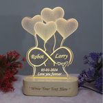 SHAYONA 3D Illusion Infinity Heart Shape Personalized led lamp for Couple Anniversary, Wedding, Marriage, Valentine Day-Customize Name Date Engraving Wooden Base, Warm White Light