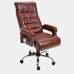 Halter Big and Tall Office Chair, High Back Reclining Executive Office Chair, Bonded Faux Leather Adjustable Desk Chair, Comfortable, Luxury, Computer Chair, Steel Chrome Base, Wooden Armrest, Brown