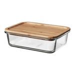 Ikea Ikea 365+: Storage Containers with Lid, 8.3 x 5.9 x 2.8 inches (21 x 15 x 7 cm), Glass/Bamboo (892.690.66)