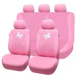 Flying Banner Fashion Colorful Butterfly Leather Car Seat Covers Full Set for 5 Seater(Full Set, All Pink)