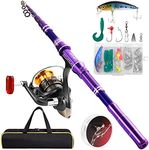 Castaroud Telescopic Fishing Rod Kit, Carbon Fiber Fishing Pole and Reel Combos with Spinning Reel, Fishing Gears and Travel Bag for Saltwater Freshwater Adults